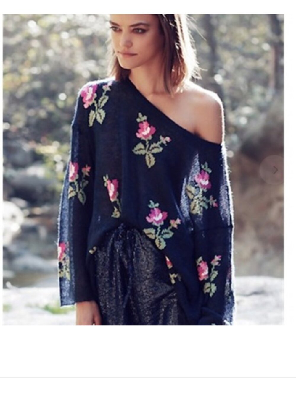 Wildfox Little Edie Ringo Blue Pink Floral Rose Print Sweater